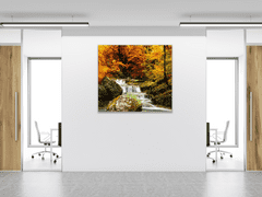 Glasdekor Obraz skleněný řeka a podzimní les - Rozměry-čtverec: 70 x 70 cm