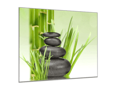 Glasdekor Obraz skleněný čtvercový bambus, tráva a kameny - Rozměry-čtverec: 40 x 40 cm