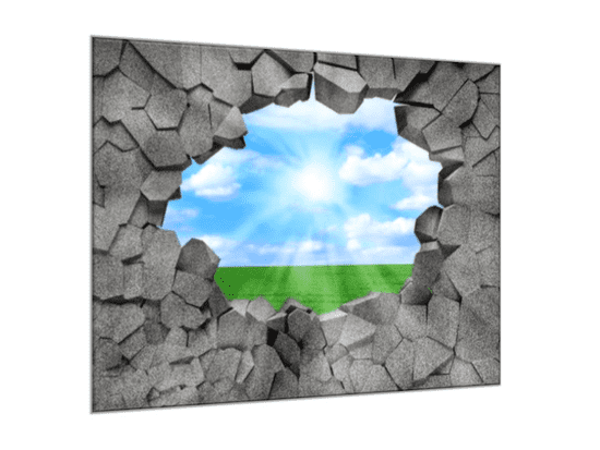 Glasdekor Obraz skleněný čtvercový pohled přes kamenný otvor