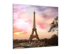 Glasdekor Skleněný obraz na stěnu Eiffelová věž a západ slunce - Rozměry-čtverec: 40 x 40 cm