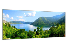 Glasdekor Obraz skleněný les a pohled na jezero - Rozměry-obdélník: 60 x 90 cm