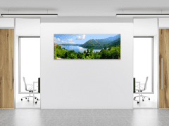 Glasdekor Obraz skleněný les a pohled na jezero - Rozměry-obdélník: 60 x 90 cm