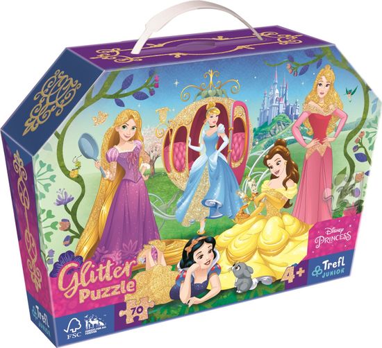 Trefl Třpytivé Glitter puzzle v kufříku Disney: Šťastné princezny 70 dílků