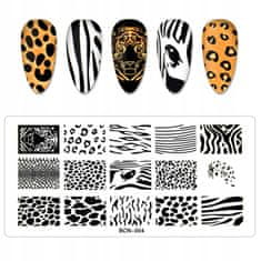 TOJATO Razítkovací deska, vzory na nehty, nail art, Zvířecí motiv, Zebra, Panter, BCN-004