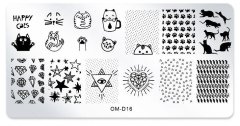 TOJATO Razítkovací deska, vzory na nehty, nail art, Kočka, OM-D16