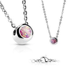 SPERKY4U Ocelový náhrdelník s opálem růžové barvy