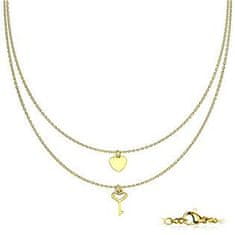 SPERKY4U Dvojitý zlacený ocelový náhrdelník s klíčkem a srdíčkem