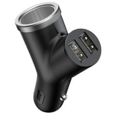 shumee Autonabíječka Y-Type 2x USB + zásuvka do zapalovače 3,4A, černá