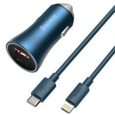 shumee Rychlá 40W PD QC USB-C / USB nabíječka do auta + modrý iPhone kabel