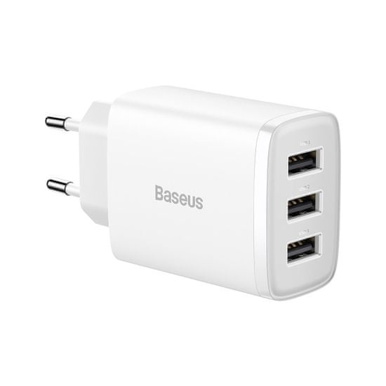 shumee Kompaktní 3x USB 17W nástěnná nabíječka, bílá