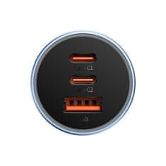 BASEUS BASEUS NABÍJEČKA DO AUTO USB-A + 2X USB-C 65W MODRÁ