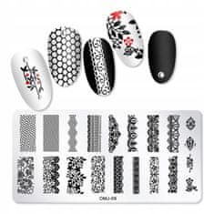 TOJATO Razítkovací deska, vzory na nehty, nail art, Květiny, Krajka, OMJ-09