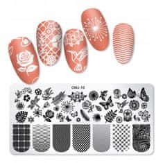 TOJATO Razítkovací deska, vzory na nehty, nail art, Mřížka, Krajka, Květiny, OMJ-10