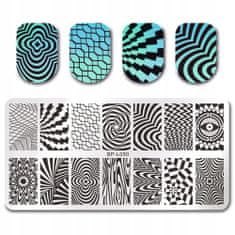 TOJATO Razítkovací deska, vzory na nehty, nail art, Optická iluze, šachovnice, Born Pretty - L050