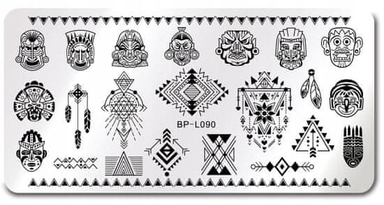 TOJATO Razítkovací deska, vzory na nehty, nail art, Indiánské, Aztécké Symboly, Born Pretty - L090