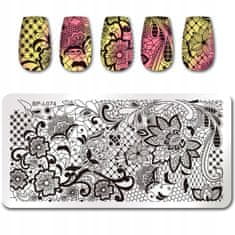 TOJATO Razítkovací deska, vzory na nehty, nail art, Krajka, květiny, Born Pretty - L074