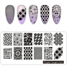 TOJATO Razítkovací deska, vzory na nehty, nail art, Květiny, Finger Angel - V02