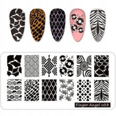 TOJATO Razítkovací deska, vzory na nehty, nail art, Zebra, Finger Angel - V03