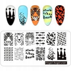 TOJATO Razítkovací deska, vzory na nehty, nail art, Zvíře, Tygr, Panter, Kočka, Finger Angel - V10