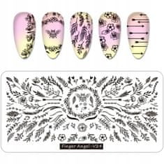 TOJATO Razítkovací deska, vzory na nehty, nail art, Listy, Květy, Finger Angel - V24