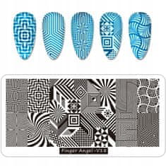 TOJATO Razítkovací deska, vzory na nehty, nail art, Geometrie, optická iluze, Finger Angel - V18