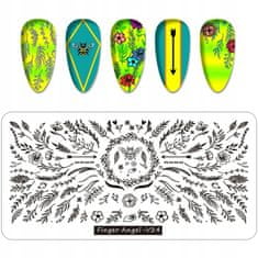 TOJATO Razítkovací deska, vzory na nehty, nail art, Listy, Květy, Finger Angel - V24