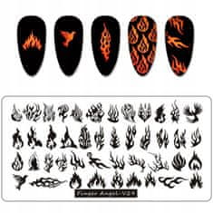 TOJATO Razítkovací deska, vzory na nehty, nail art, Oheň, Plameny, Finger Angel - V29