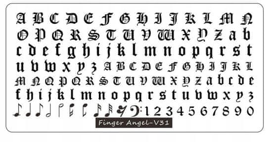 TOJATO Razítkovací deska, vzory na nehty, nail art, Písmena, Finger Angel - V31