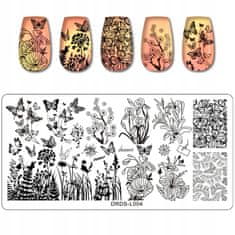 TOJATO Razítkovací deska, vzory na nehty, nail art, Motýli, květiny, DRDS-L004