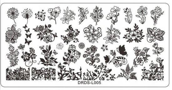 TOJATO Razítkovací deska, vzory na nehty, nail art, Květiny, Ornament, DRDS-L005