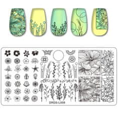 TOJATO Razítkovací deska, vzory na nehty, nail art, Květiny, Listy, DRDS-L008