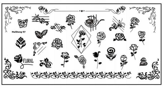 TOJATO Razítkovací deska, vzory na nehty, nail art, Květiny, ornament, MaiSheng-97