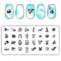 TOJATO Razítkovací deska, vzory na nehty, nail art, Zvířata, ZK-01