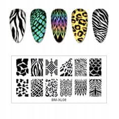 TOJATO Razítkovací deska, vzory na nehty, nail art, zvířecí motiv, zebra, leopard, BM-XL08