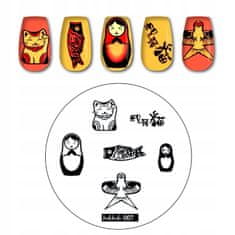 TOJATO Razítkovací deska, vzory na nehty, nail art, Čínská kočka, Matrjoška, hehe - 007