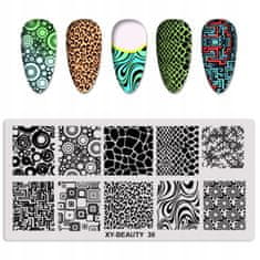 TOJATO Razítkovací deska, vzory na nehty, nail art, Kruhy, čtverce, XY-BEAUTY - 30