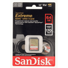 SanDisk Extreme 64GB SDXC Memory Card 170MB/s and 80MB/s, UHS-I, Class 10, U3, V30