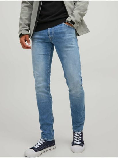 Jack&Jones Modré pánské slim fit džíny s vyšisovaným efektem Jack & Jones Glenn