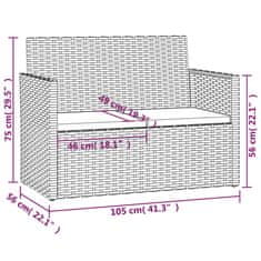 Greatstore Zahradní lavice s poduškami černá 105 cm polyratan