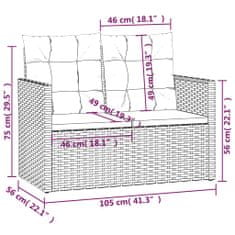 Vidaxl Zahradní lavice s poduškami šedá 105 cm polyratan