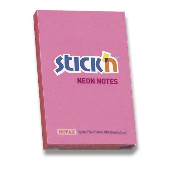 HOPAX Samolepicí bloček Stick’n Notes Neon 76 × 51 mm, 100 listů, růžový