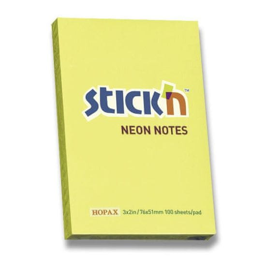 HOPAX Samolepicí bloček Stick’n Notes Neon 76 × 51 mm, 100 listů, žlutý