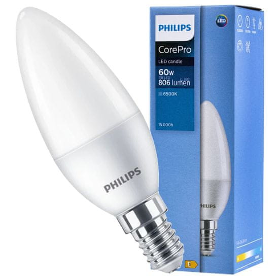 Philips LED žárovka E14 SVÍČKA 7W = 60W 830lm 6500K Studená bílá