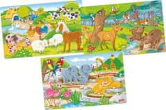 Goki  Dřevěné puzzle Zvířata 3x24 dílků