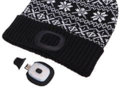 SIXTOL Čepice s čelovkou 180lm, nabíjecí, USB, univerzální velikost, bavlna/PE, zimní černá