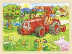 Goki  Dřevěné puzzle Traktor 96 dílků