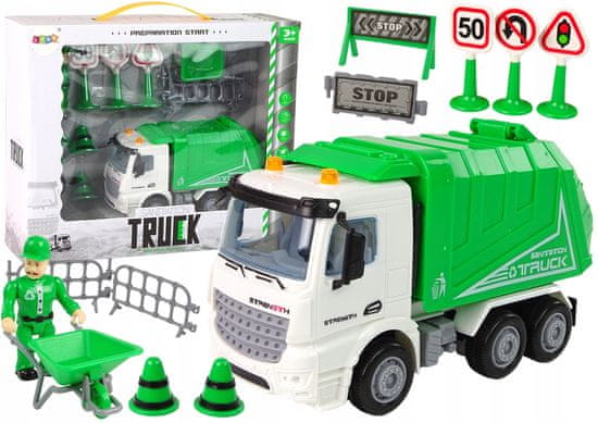 Lean-toys Sada popelářských dopravních značek zelené popelářské auto