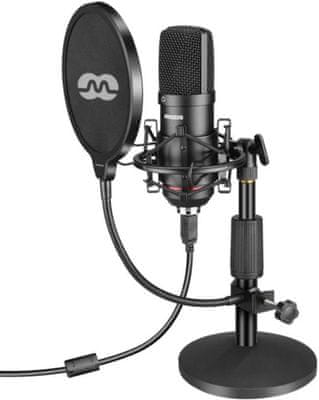 moderní kondenzátorový mikrofon mozos mkit odpružený držák univerzální použití vhodný pro točení vlogů podcastů usb kabel pop filtr