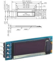 HADEX Displej OLED 0,91", 128x32 znaky, IIC/I2C, 4piny, bílý