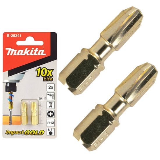 Makita 2 rázové bity Ph3 25mm IMPACT GOLD B-28341